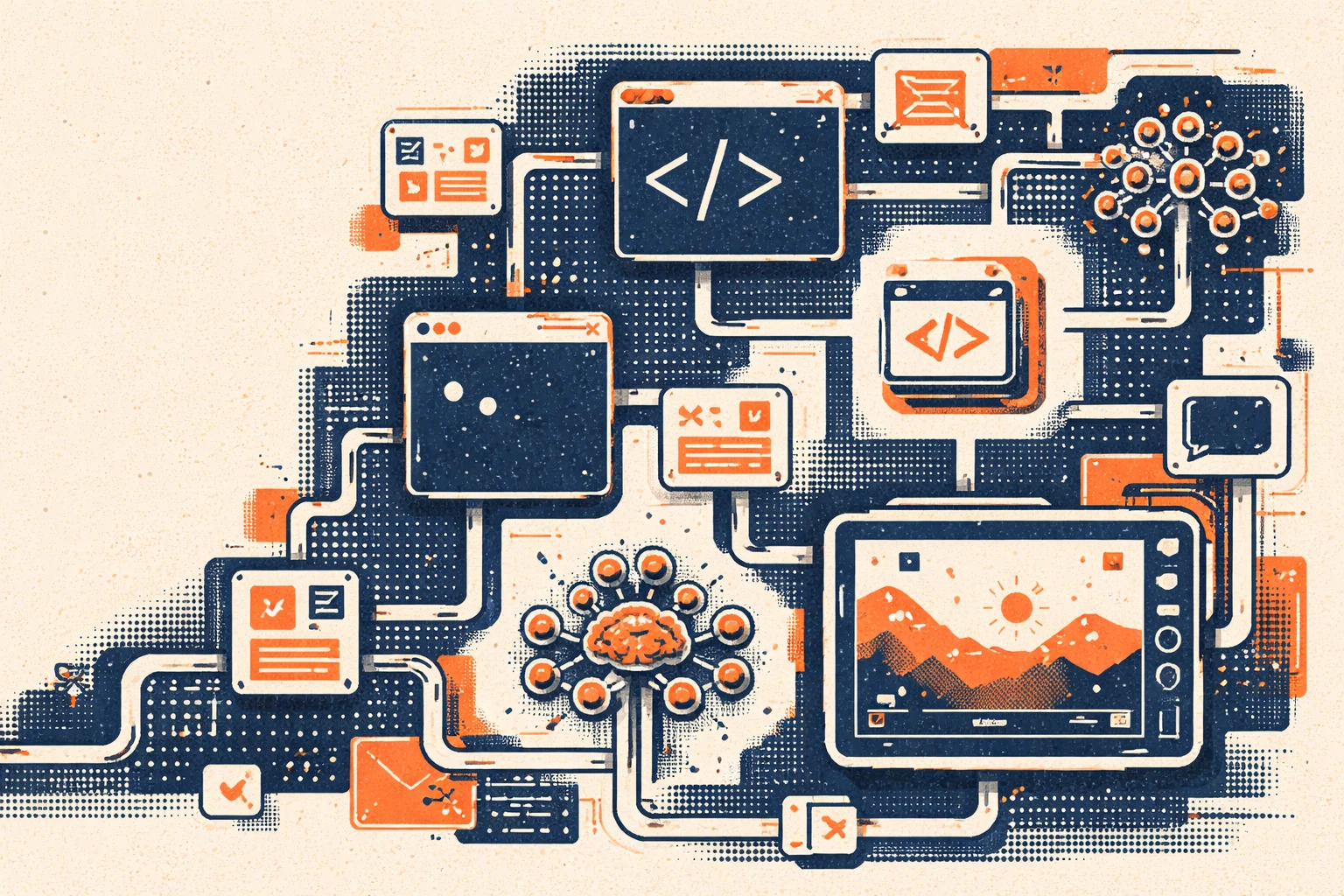 A hand-drawn blueprint sketch of a workstation