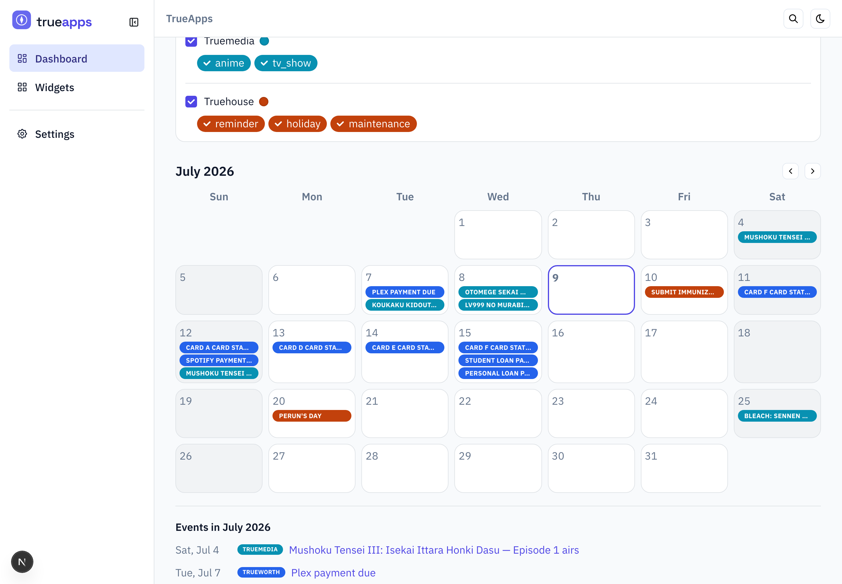 TrueApps: unified calendar and cross-app widgets (1 of 2)