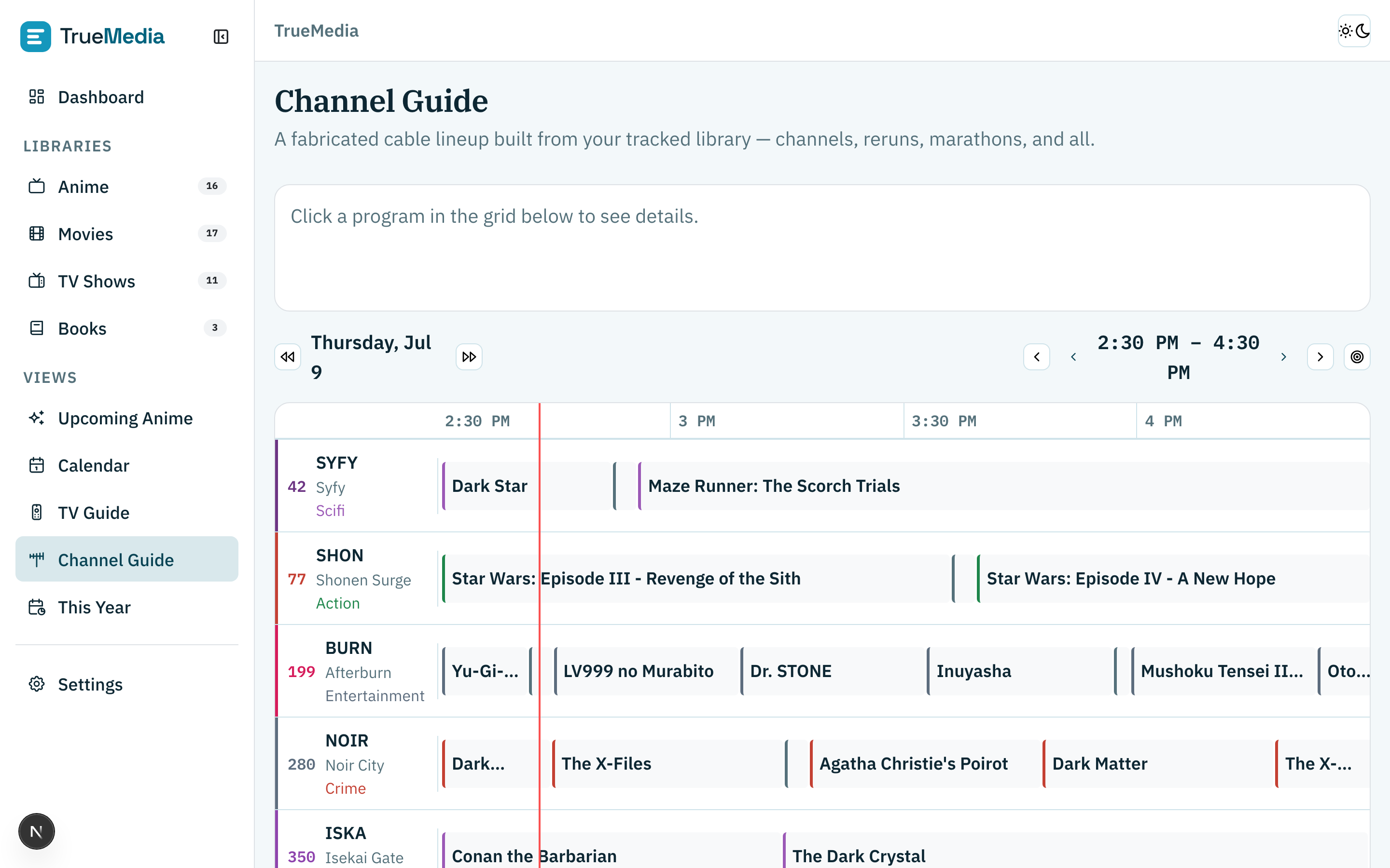 TrueMedia: channel guide, anime library, calendar, upcoming season (1 of 4)