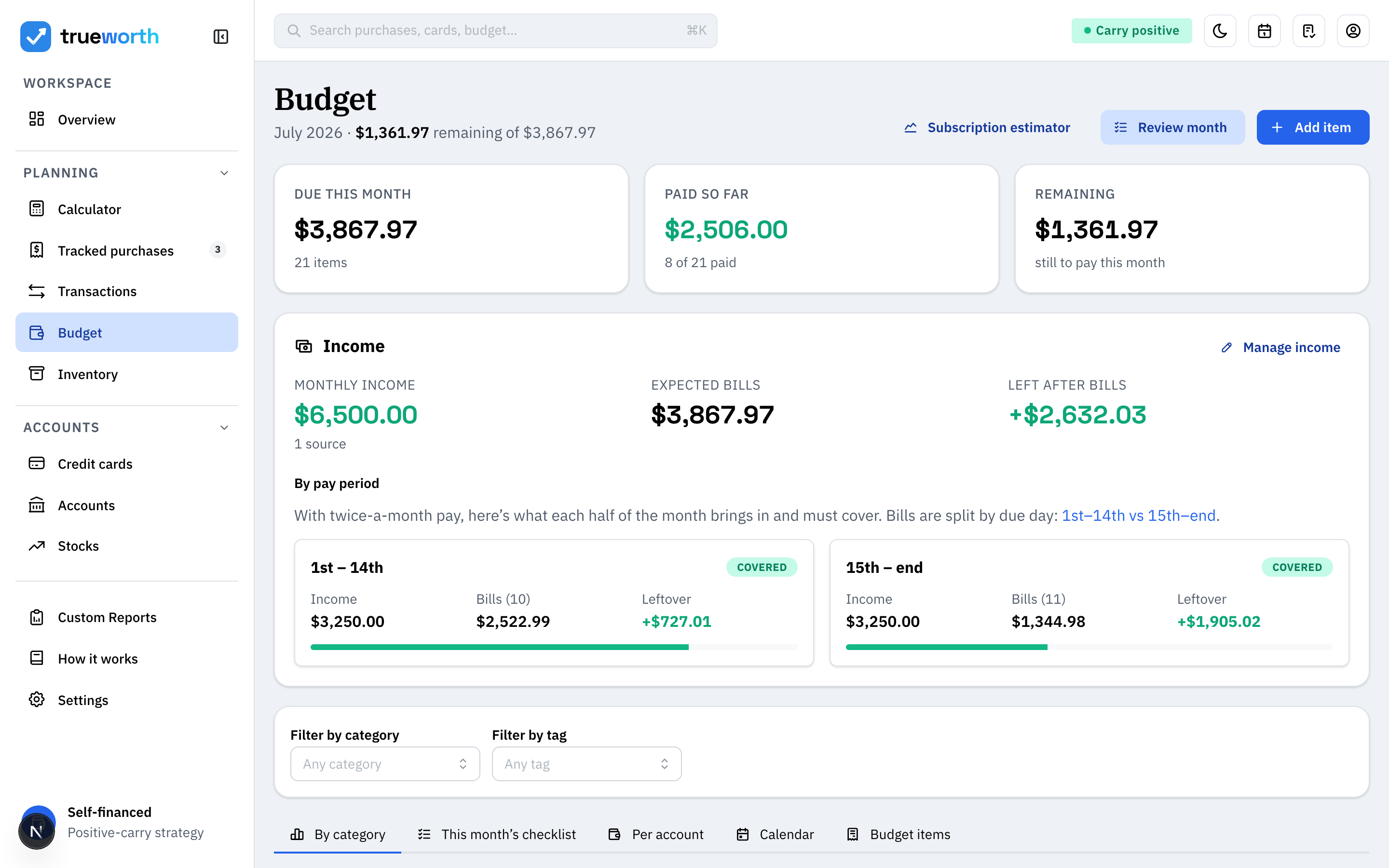 TrueWorth: budget, credit card tracker, and inventory (1 of 4)